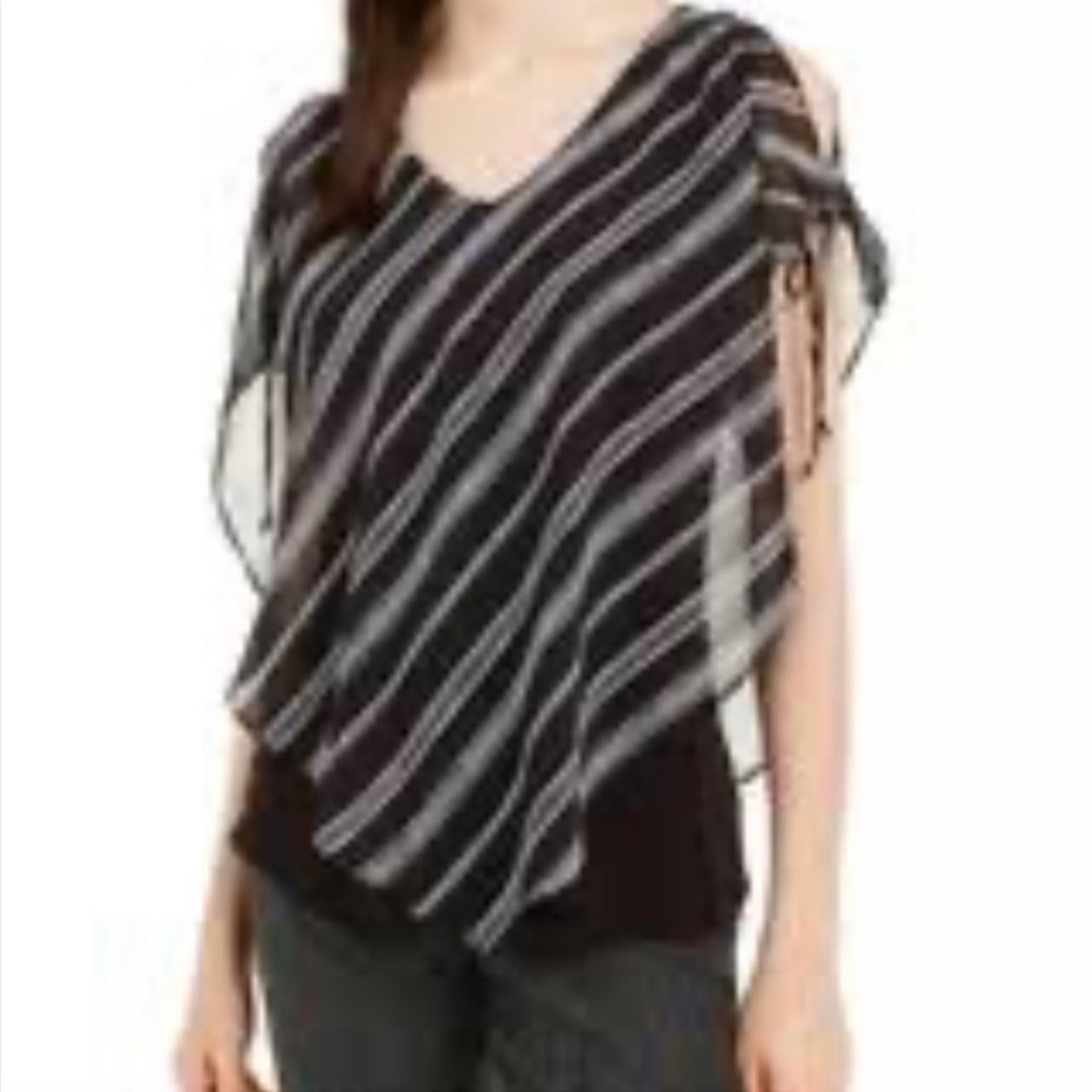 Bcx rhinestone-neckline striped shirt junior women size medium new